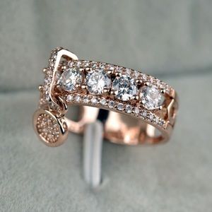 Luxury Fashion Dangling Accessory Rose Gold Cubic Zirconia Ring